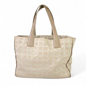 Chanel Travel Line Monogram Tote Bag in Beige and Cream in Canvas and Leather
